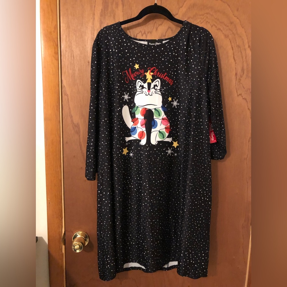 NWT! Dress Works Black “Meowy Christmas” Dress